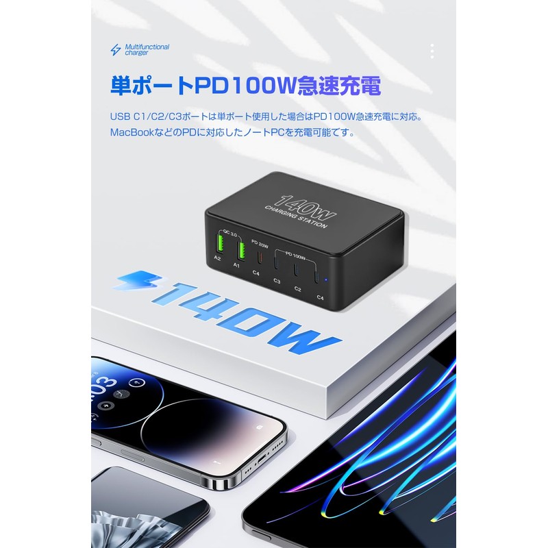 PD Charger, USB Charger, Total 140 W, Type-c Rapid Charger,