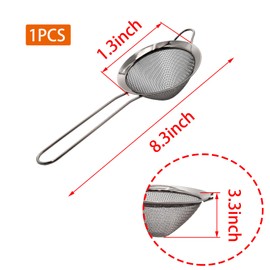 WOLVINA Black Fine Mesh Strainer - 304 Stainless Steel Handheld Sieve, Small Kitchen Filter for Baking, Tea & Cocktail Making(8.3inch)