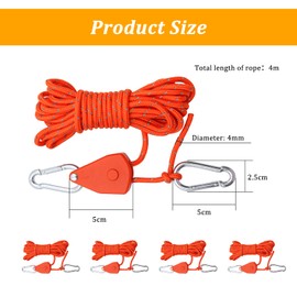 BEELUKY Set of 4 Guy Ropes with Rope Tensioner 4 mm x 4 m Reflective Guy Ropes Rope with Rope Tensioner Tent Cord for Tent Tarpaulin Camping