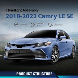 PIT66 Headlight Assembly Left Driver Side Compatible with Toyota Camry LE SE 2018 2019 2020 2021 2022 (NOT FOR XSE/XLE) Projector Headlamps Clear Lens Amber Reflector