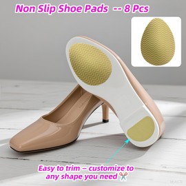Heel Grips for Women's Shoes, 8-Pack Non-Slip Shoe Pads with Wave Pattern, Shoe Sole Protector for High Heels & Leather Soles, Anti-Skid Shoe Grips Stickers for Noise Reduction (Beige)