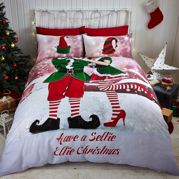 Catherine Lansfield Selfie Elfie Bettwäsche-Set für Einzelbett, Mehrfarbig, Polyester-Baumwolle, Multi
