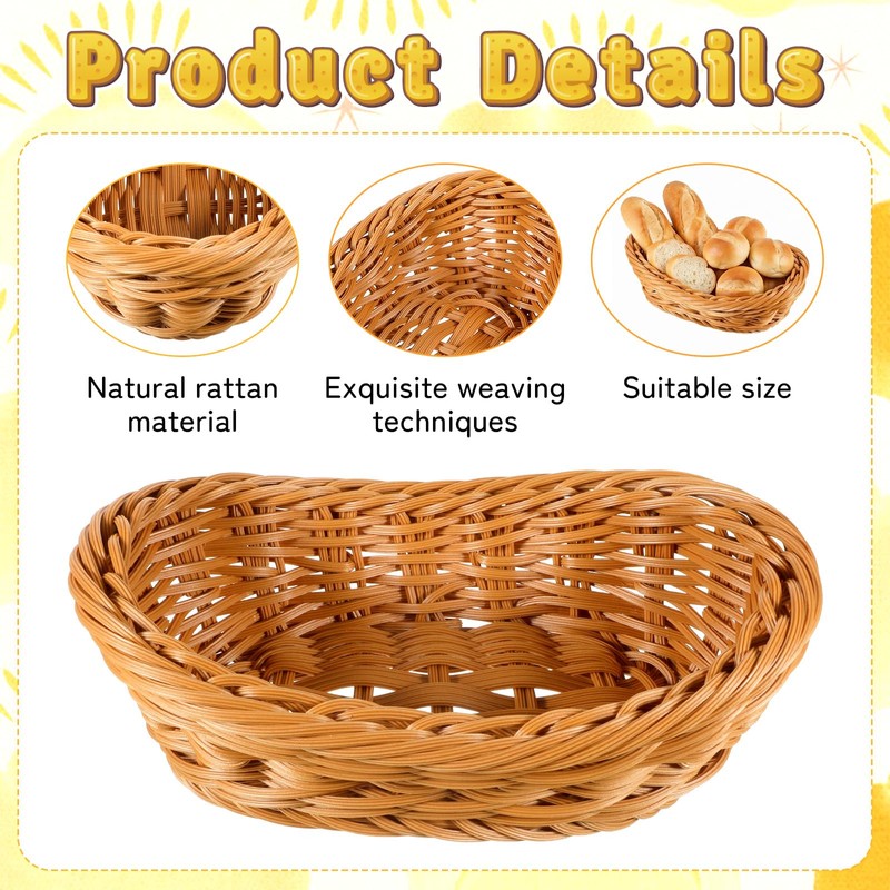 Small Poly Wicker Woven Bread Basket, Plastic Wicker Serving Basket