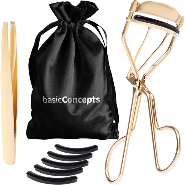Eyelash Curlers Kit (Gold), Premium Lash Curler for Perfect Lashes, Universal Eye Lash Curler with 5 Eyelash Curler Refills, Eyelash Curler for Women, recourbe cils (Box Colors Vary)