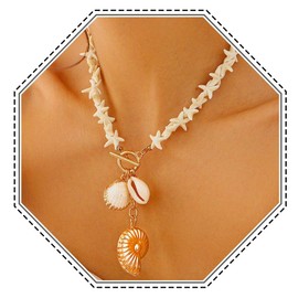 Jovono Boho Seestern Muschel Anhänger Halskette Gold Strand Meer Conch Halsketten Zubehör für Frauen, Einheitsgröße, /, Kein Edelstein