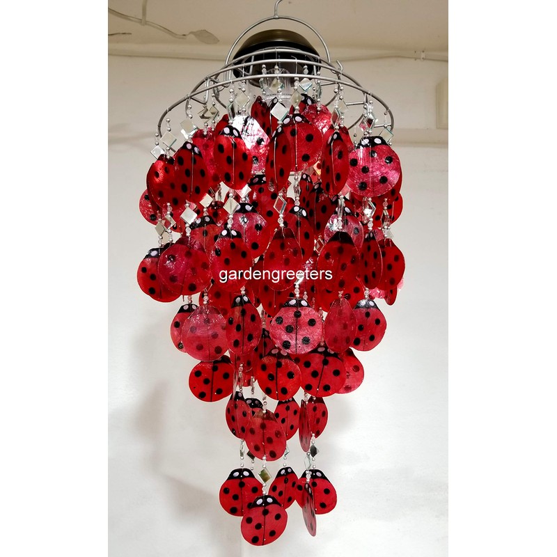 Solar Ladybug Capiz Shell Windchimes/Chandelier Ladybug Capiz Chimes Solar lantern
