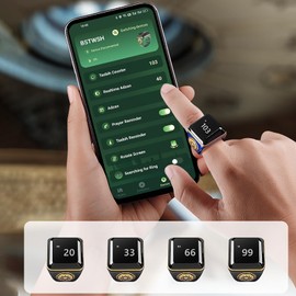 Yuentoen Smart Tasbih Ring, Muslim Digital Ring with 0.49in Display,Tasbih Tally Clicker Finger Counter,Prayer Time Vibration Remind, Counter Prayer Reminder (Color:Black, Size:20mm)