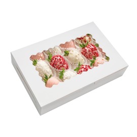 NPLUX 15 Pack Cookie Boxes 12x8x2.5inch Bakery Boxes with Window Treat Boxes for Cookie Packaging Gift Giving Dessert Boxes for Chocolate Covered Strawberries, Donuts, Cocoa Bombs (White)