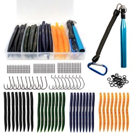 Aosethefrt 133pcs Bait Senko Worms Soft Plastic Lures, Hook Wacky Rig Bass Crawfish, Fishing Lure Kit, Well-Made Easy Catching Baits for Family Fishing