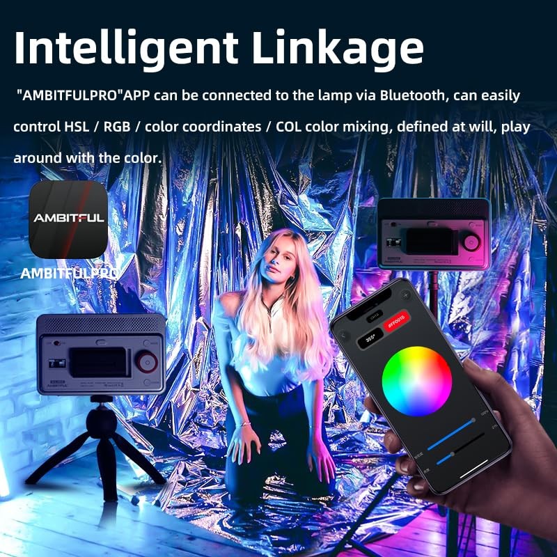 AMBITFUL Video Lighting with App Control, RGB Full Colour, 10