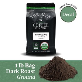 The Bean Organic Coffee Company Water Processed DECAF Egg Nog, Medium Roast, Ground Coffee, 16-Ounce Bag, Café Molido Tostado Orgánico descafeinado