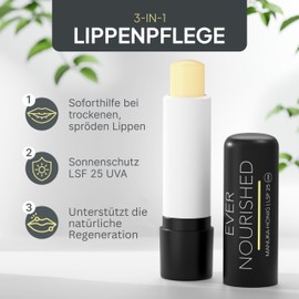 evernourished Manuka Lippenpflege mit LSF 25 - bei beanspruchten & trockenen Lippen - Lippenbalsam mit Manukahonig (MGO 400+) und Sonnenschutz 25 UVA - Lippenpflegestift 2 x 4,6g