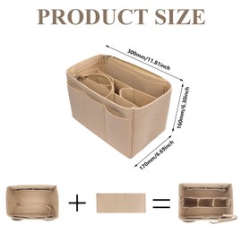 MIHURO Handbag Organiser Insert, Beige Felt Handbag Organiser Insert with Multiple Compartments and Zips,Multi-Pocket Felt Toiletry Bag Insert,Large Capacity Storage Pouch