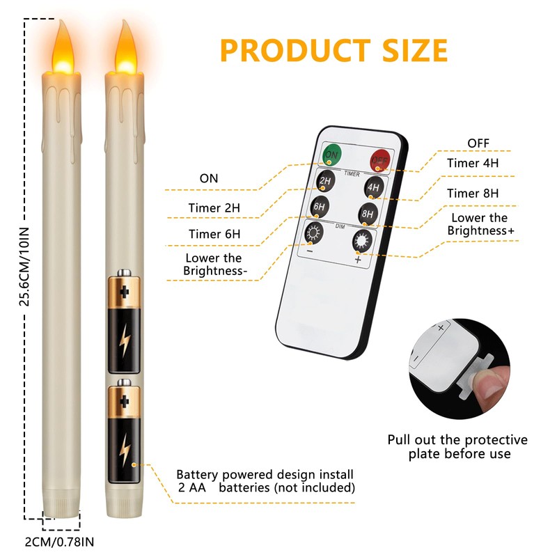 wemarry Flameless Taper Candles Realistic Flickering Flame, Battery Operated, Remote
