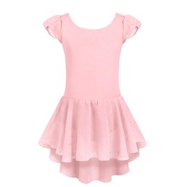 Arshiner Ballet Leotard, Children, Shoulder Ruffle Sleeves, Ballet Costume, Criss Cross Back, Chiffon Skirt, Cotton Fabric, Solid Color, Dance Skirt, Kids, Juniors, Rhythmic Gymnastics, Lessons,