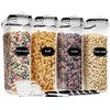 Cereal Containers Storage Set (4L,135.2 Oz), 4PCS Airtight Food Storage Containers with Pour Spout for Kitchen & Pantry Organization - PRAKI Cereal Dispensers with 20 labels, Measuring Cup & Marker