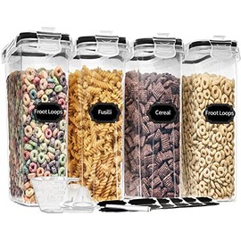 Cereal Containers Storage Set (4L,135.2 Oz), 4PCS Airtight Food Storage Containers with Pour Spout for Kitchen & Pantry Organization - PRAKI Cereal Dispensers with 20 labels, Measuring Cup & Marker