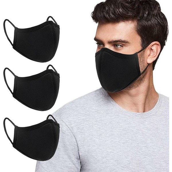 Hannah Linen 3-Pack X-Large Black Reusable Face Masks - Machine-Washable Cloth Mask for Men, Women, Kids - 3-Layer Protection, Breathable Cotton Fabric