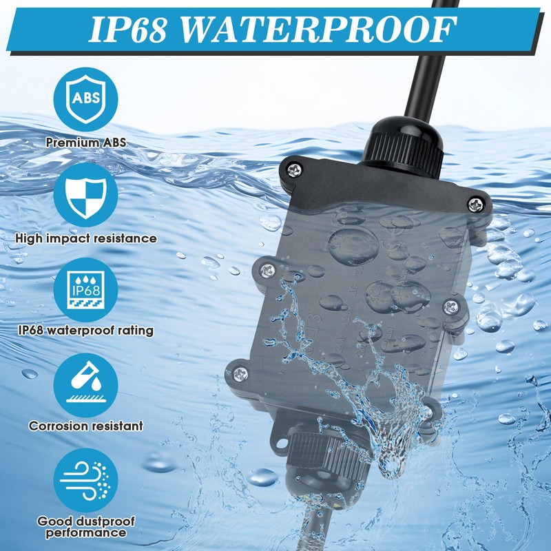 IP68 2-Way Waterproof Junction Box Outdoor Waterproof Cable Connector with