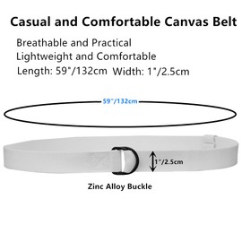 3-Packs Canvas Belt Web Fabric Casual Belt with Zinc Alloy Buckle Double D-ring for Men Women (White)