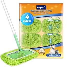 KEEPOW Dry Sweeping/Wet Mopping Cloths for Swiffer Sweeper Mop Deluxe Reusable & Washable Microfiber Mop Pads for All 10 Inches Flat Mop (Mop is Not Included):_4 pack