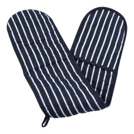 Striped Double Oven Glove 100% Cotton Kitchen Cooking Mitt Heat Protector Pot Holder (Navy)