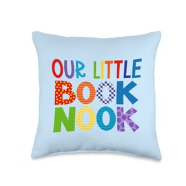 Our Little Book Nook Kids Reading Corner Colorful Whimsical Throw Pillow