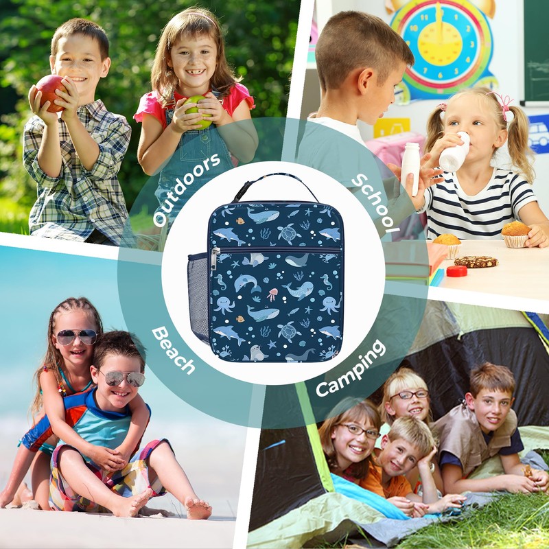 Clastyle Blue Sea Animals Insulated Lunch Bag for Kids, Portable