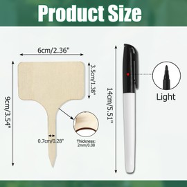 Dijedev 60 Pcs Bamboo Plant Labels, T-Type Plant Tags with Marker Pen Garden Signs, Waterproof Wooden Garden Markers for Outdoor Potted, Seedlings Vegetables, Flowers (6x10cm)