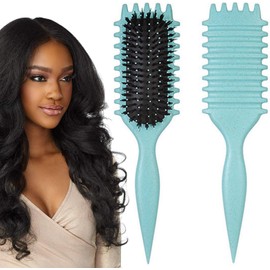 Cepillo Para Cabello Rizado, Definidor De Rizos Con Jabalí Y Nylon(Verde)