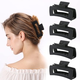 Pinzas de pelo grandes para mujer, 4 pinzas rectangulares de alta elasticidad, pinzas de pelo rectangulares, pinzas de pelo de moda, pinzas antideslizantes para cabello fino y grueso