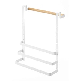 Yamazaki 5030 Sink Door Garbage Bag Holder with Towel Hanger, Tosca, White, Approx. W10.2 x D 5.3 x H 9.1 inches (26 x 13.5 x 23 cm), Adjustable Height, Door Storage