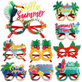Pack of 9 Luau Party Glasses, Funny Hawaiian Glasses, Summer Party Photo Booth Props Photo Props, Tropical Costume Favours, for Children, Adults, Novelty Party Accessories, Decoration