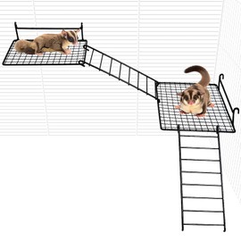 BNOSDM 4 PCS Sugar Glider Toy Hamster Stainless Steel Platform Squirrel Perch with Climbing Ladder Small Animals Cage Accessories for Guinea Pig, Chinchillas, Gerbils, Mice, Rats, Mouse