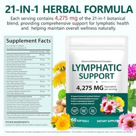 Lymphatic Drainage Supplement 60 Count, Lymph System Support Supplement 21-in-1 Herbal Blend with Dandelion, Burdock Root, Rich in Antioxidants & Nutrient, Supports lmmune & Lymphatic Balance