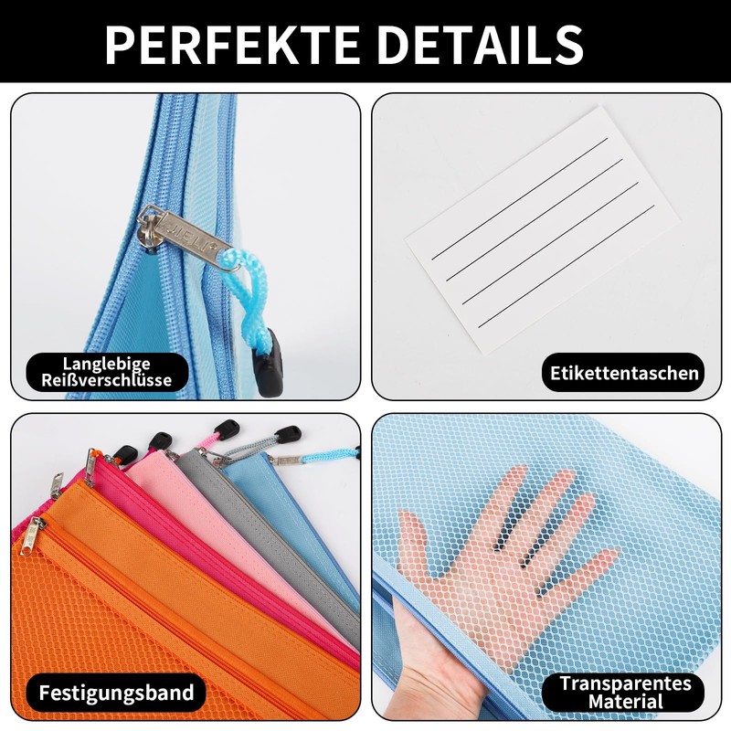 Zip Pockets A4, Oxford Fabric Mesh Pockets, Document Bag, Double