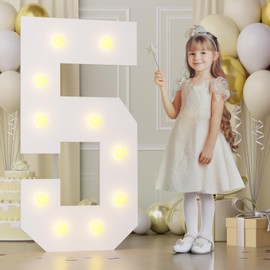 4FT Marquee Numbers, Big Light Up 5 for 15th 50th Birthday Decorations - Warm Light 4 Feet Tall for Anniversary Party Decor