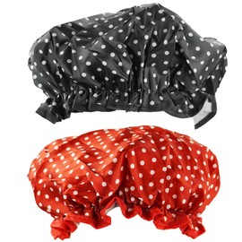 Women's Shower Cap, 2 Pieces Shower Caps, Waterproof Shower Cap, Double Layer for Main Use, Bathroom, Spa for Women, Girls, Spa, Red + Black