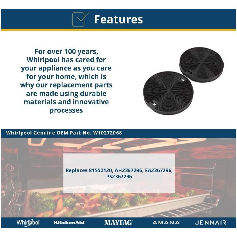 Whirlpool W10272068 Genuine OEM Charcoal Filter For Ranges – Replaces