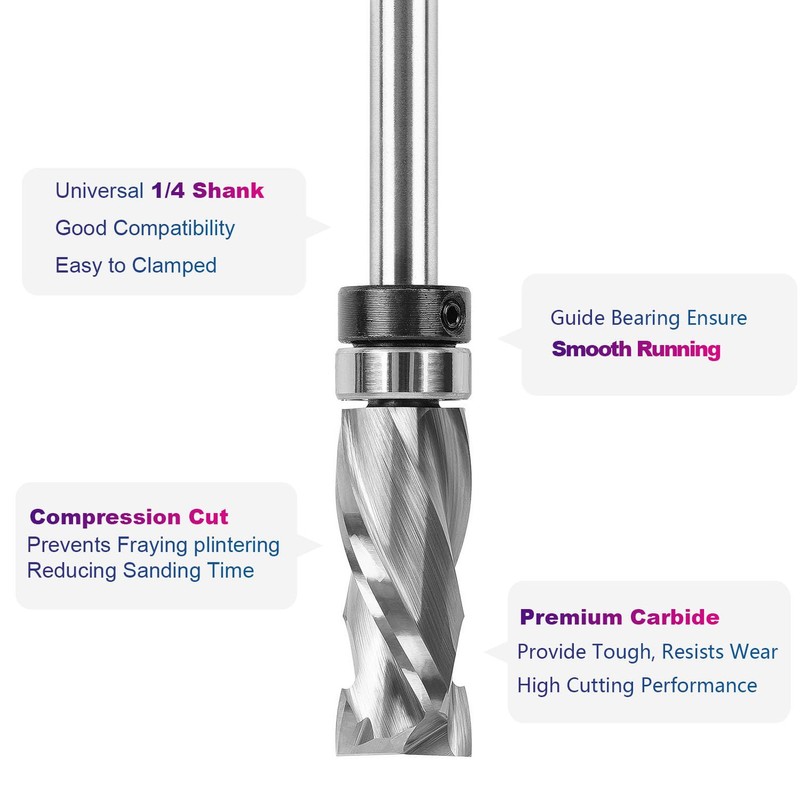 SpeTool Carbide Compression Top Bearing Flush Trim Router Bit 1/4"