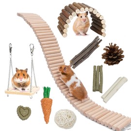 Hamster Toys Enrichment Cage Accessories,Guinea Pig Chew Toy,Sugar Glider Bridge Ladder Wheel Tunnel Hideout for Rat,Gerbil,Bunny,Mouse,Chinchillas,Rabbit (Toys + Ladder)