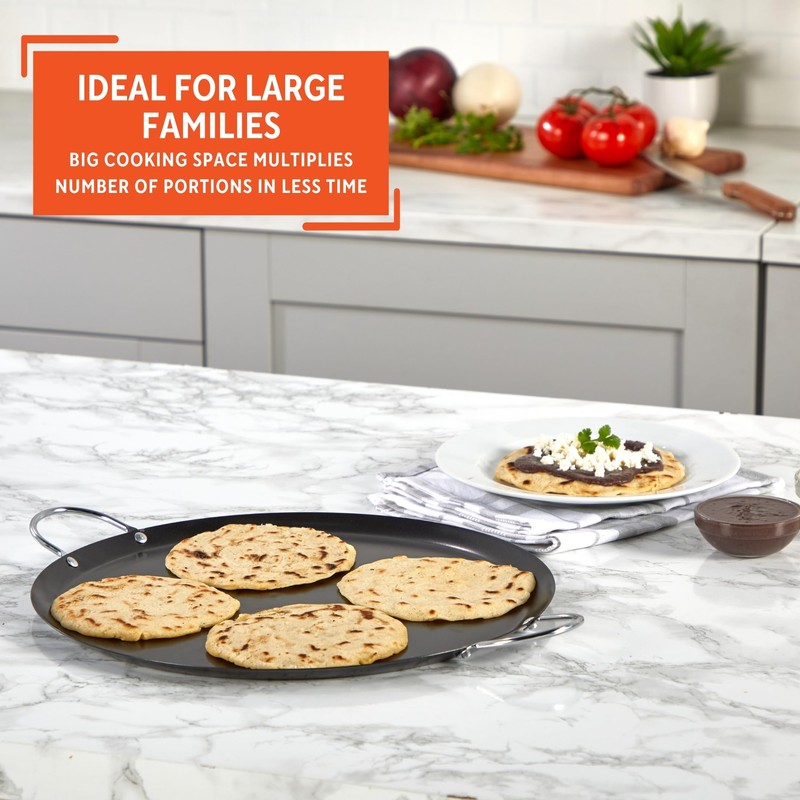 IMUSA 13.5in Carbon Steel Nonstick Round Comal with Metal Handles,