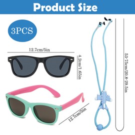 XZSKD 3 Pcs Kids Sunglasses Boys Sunglasses with Adjustable Glasses Strap, Protection Retro Eye Glasses for Toddler Boys and Girls, Beach, School, Shopping, Party Decoration