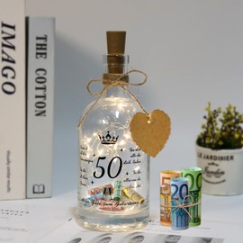 LED Bottle Light with Saying, Illuminated Bottles, Gift 50th Birthday Man and Woman, Money Gifts Birthday, LED Bottle Light 50th Birthday with Cork, Message in a Bottle, Gift for Christmas