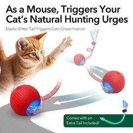 GooCare Speedy Tail Ball Toy 3.0 with 3 Play Modes, Bonus Tail, Safe Silicone Surface, Powerful Motor Moving Ball, Interactive Auto Toy for Indoor Bored Kitten & Adult Cats, USB Rechargeable (Red)