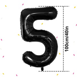 Birthday Number Balloons XXL Giant Foil Balloons 40 Inch - 101 cm Balloons Birthday Boys Girls Baby Shower Birthday Decorations Anniversary Party Decorations (Black, 5)