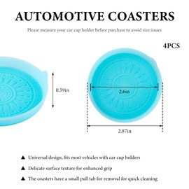 NYTKL 4PCS Car Cup Coasters, Non-Slip Silicone Cup Holder Insert Auto Watter Bottle Mat, Automotive Recessed Coaster Sift-Proof Spill Holder Drink Mats, Interior Car Accessories (Blue)