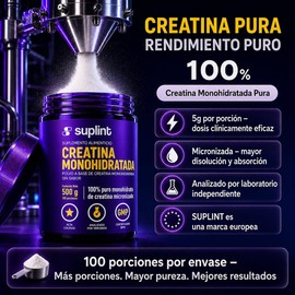 Creatina Monohidratada Micronizada – Creatina en Polvo 500 g (100 Porciones) – 100% Puro Monohidrato de Alta Pureza – Sin Sabor – Para Hombre y Mujer – Vegano, Sin Gluten ni Azúcar