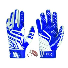 LYRX Professional Football Receiver Gloves with Optimal Silicone Palm Non-Slip Grip Control Ultra-Stick Sports Lightweight Glove and Precision Fit (Blue Shine, Youth M (6.2"))