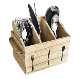 Ikee Design Rustic Elegant Wooden Flatware Organizer Caddy, Oak Color, 7'W x 5.5'D x 6.63'H